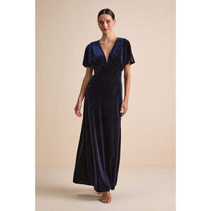Lulus Mystical Charm Navy Velvet Flutter Sleeve Maxi Dress Blue - Size L